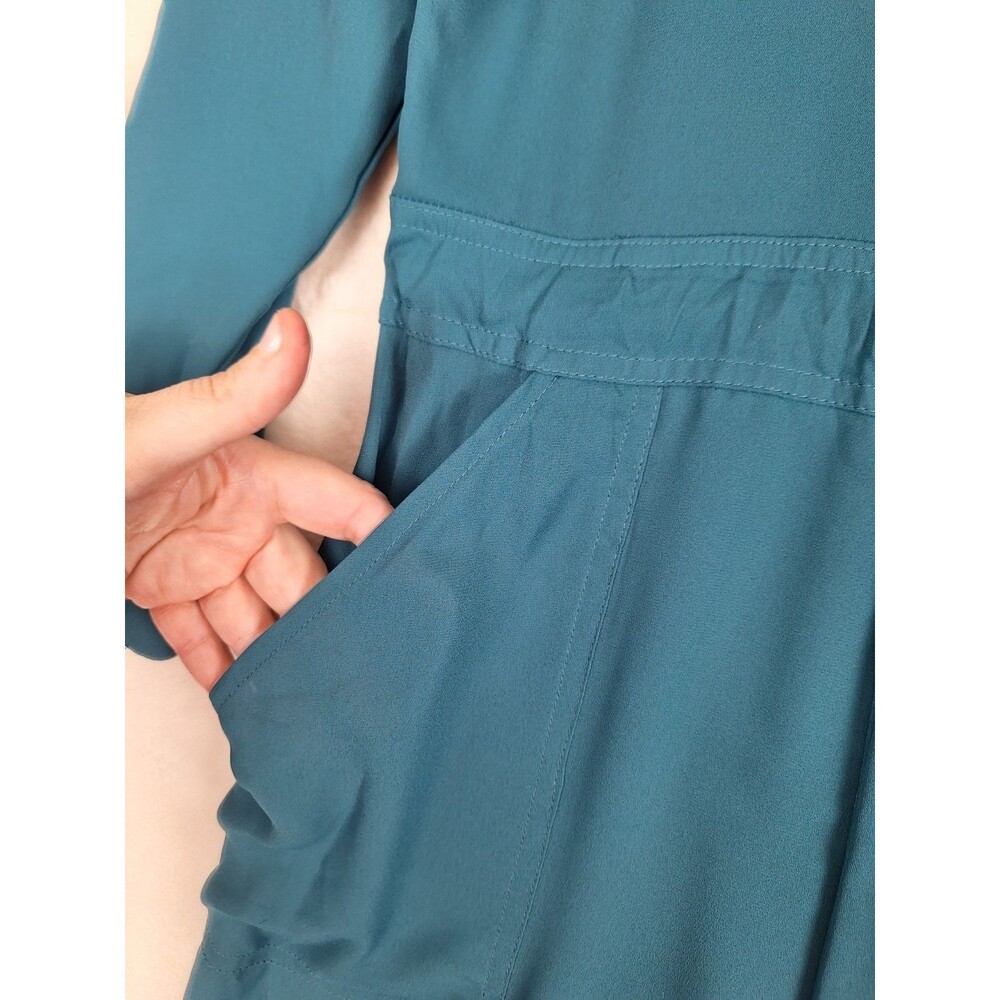 Jennifer Lopez Womens 14 Roll Tab Sleeve Shorts Romper Turquoise Green Pockets - Picture 4 of 15